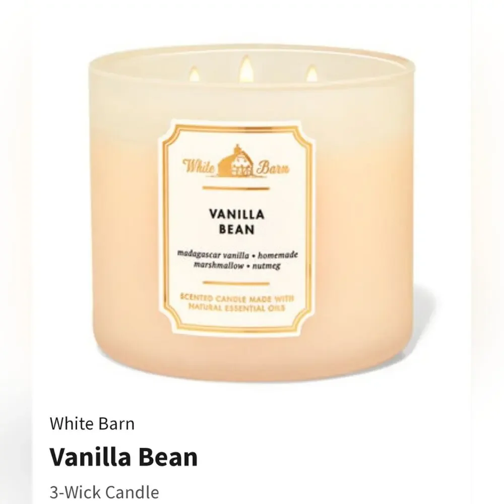 White Barn Bath and Body Works Three Wick Vanilla Bean Candle 14.5 oz
